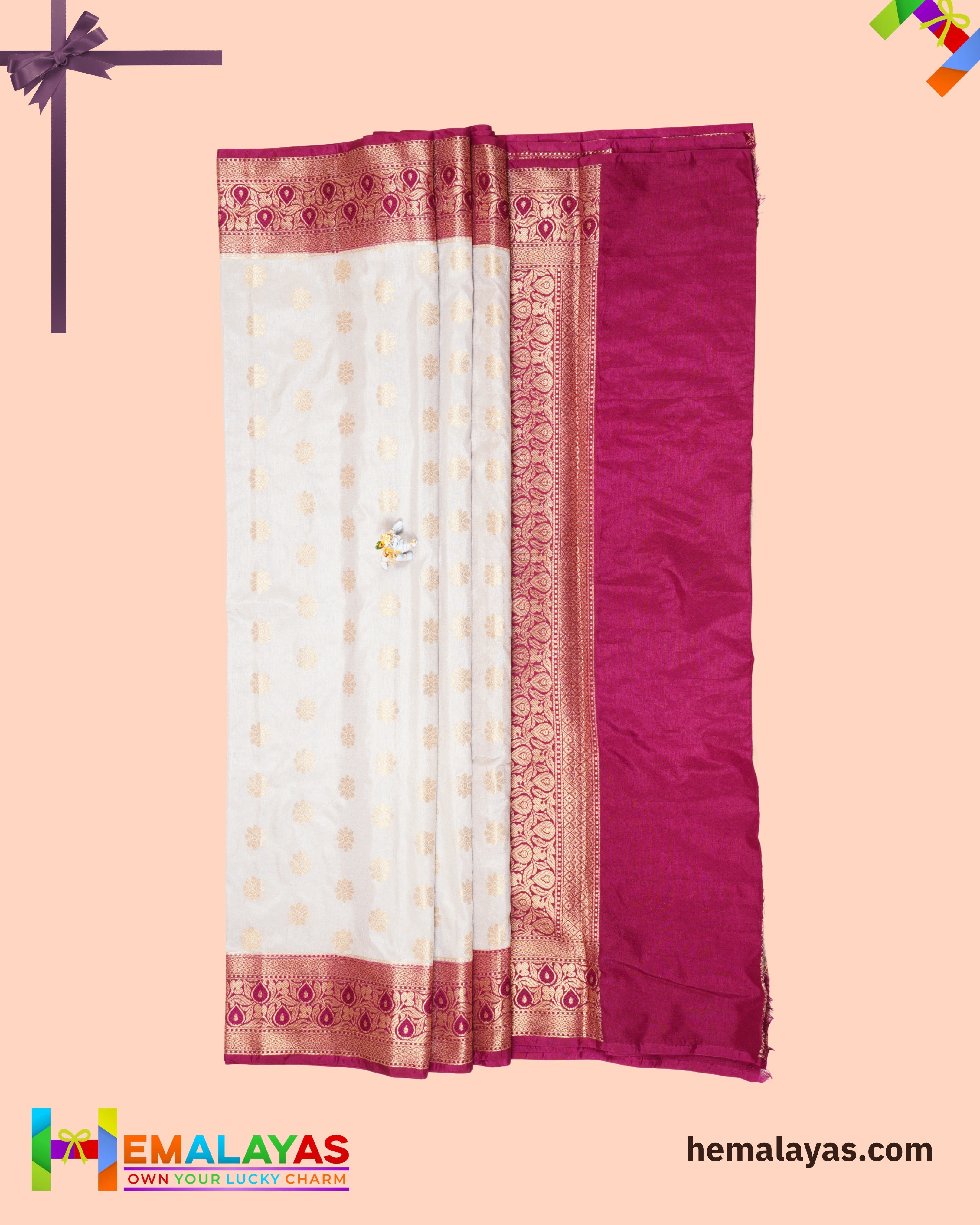 Grey Banarasi Soft Silk Dupion Saree with Magenta Border