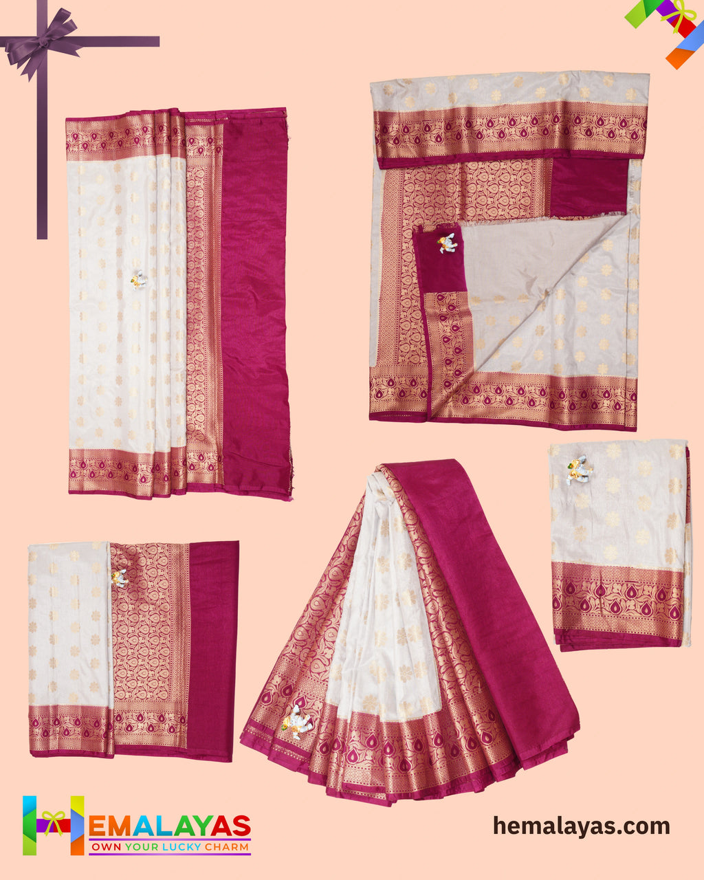 Grey Banarasi Soft Silk Dupion Saree with Magenta Border