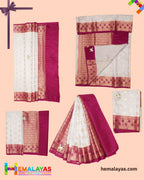 Grey Banarasi Soft Silk Dupion Saree with Magenta Border