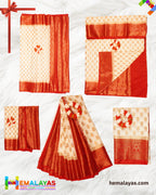 White & Red Banarasi Soft Silk Dupion Saree