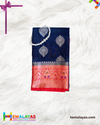 Navy Blue with Red Border Banarasi Soft Silk Dupion Saree