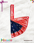 Navy Blue with Red Border Banarasi Soft Silk Dupion Saree