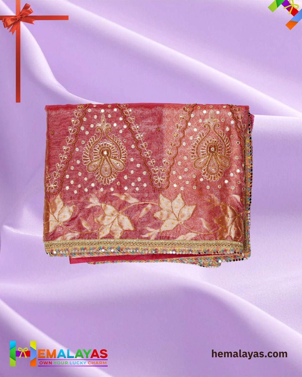 Rose Gold Banarasi Tissue Handwork Saree