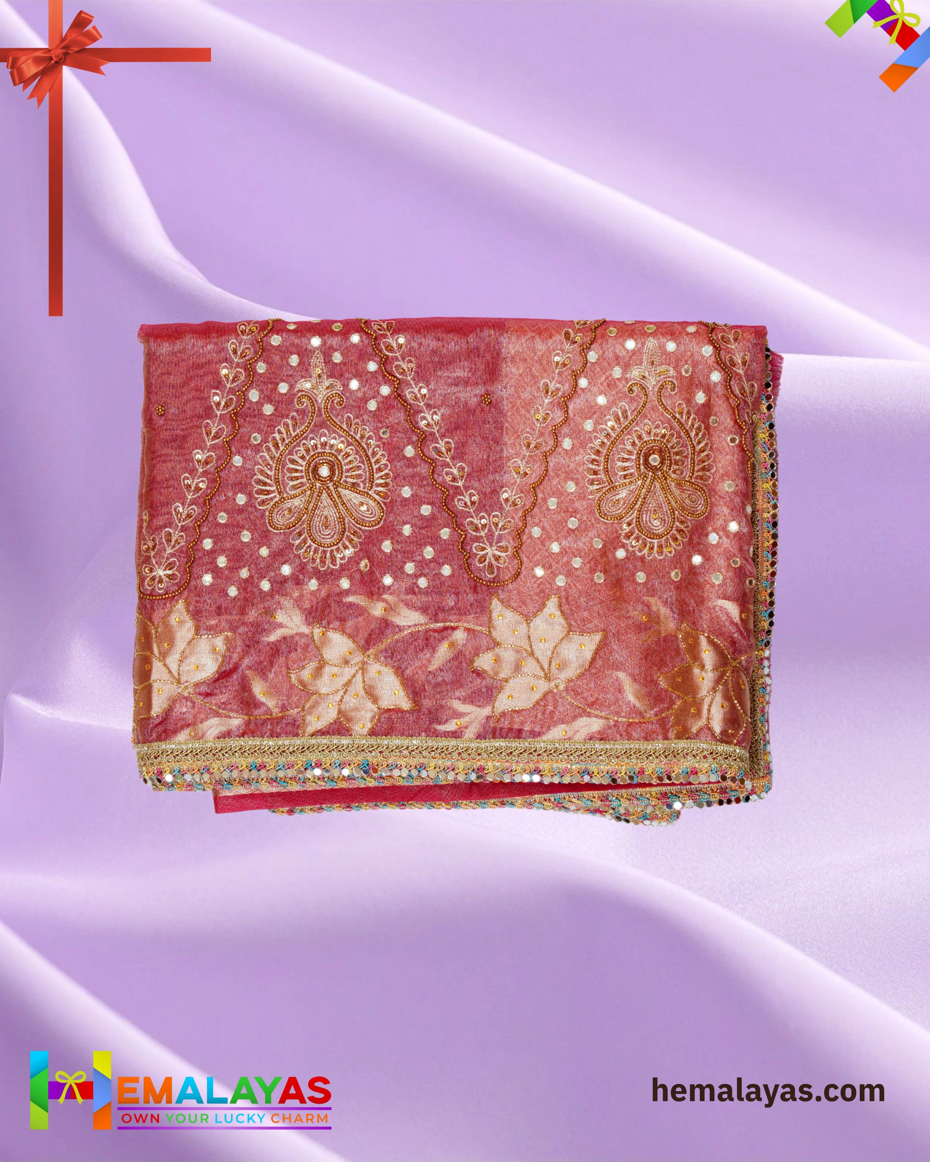 Rose Gold Banarasi Tissue Handwork Saree
