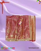 Rose Gold Banarasi Tissue Handwork Saree