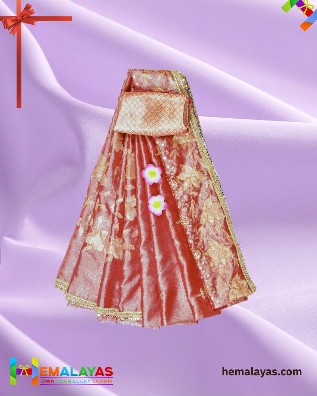 Rose Gold Banarasi Tissue Handwork Saree