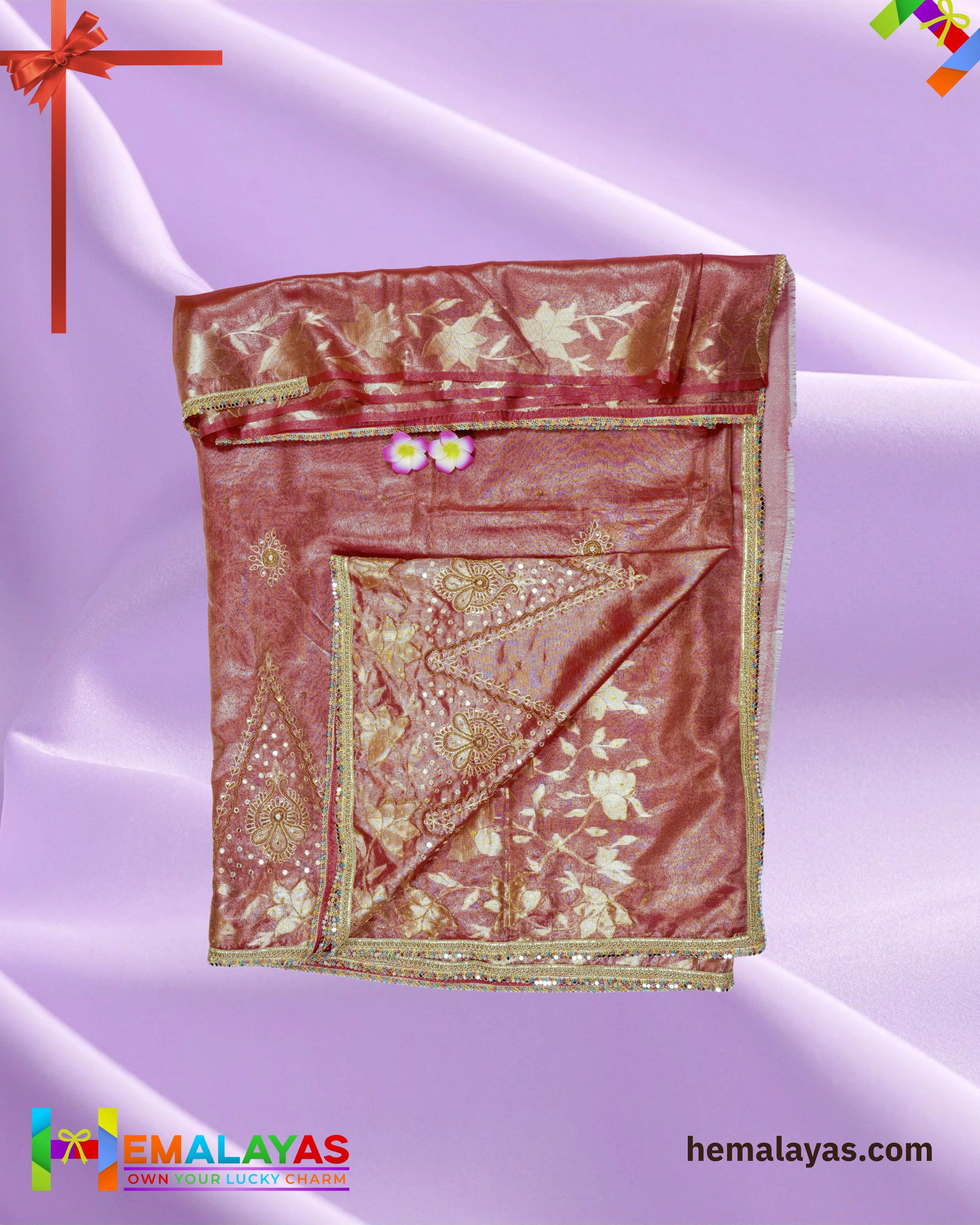 Rose Gold Banarasi Tissue Handwork Saree