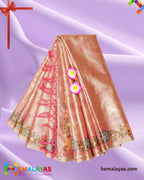 Peach Gold Banarasi Tissue Embroidery Work Saree