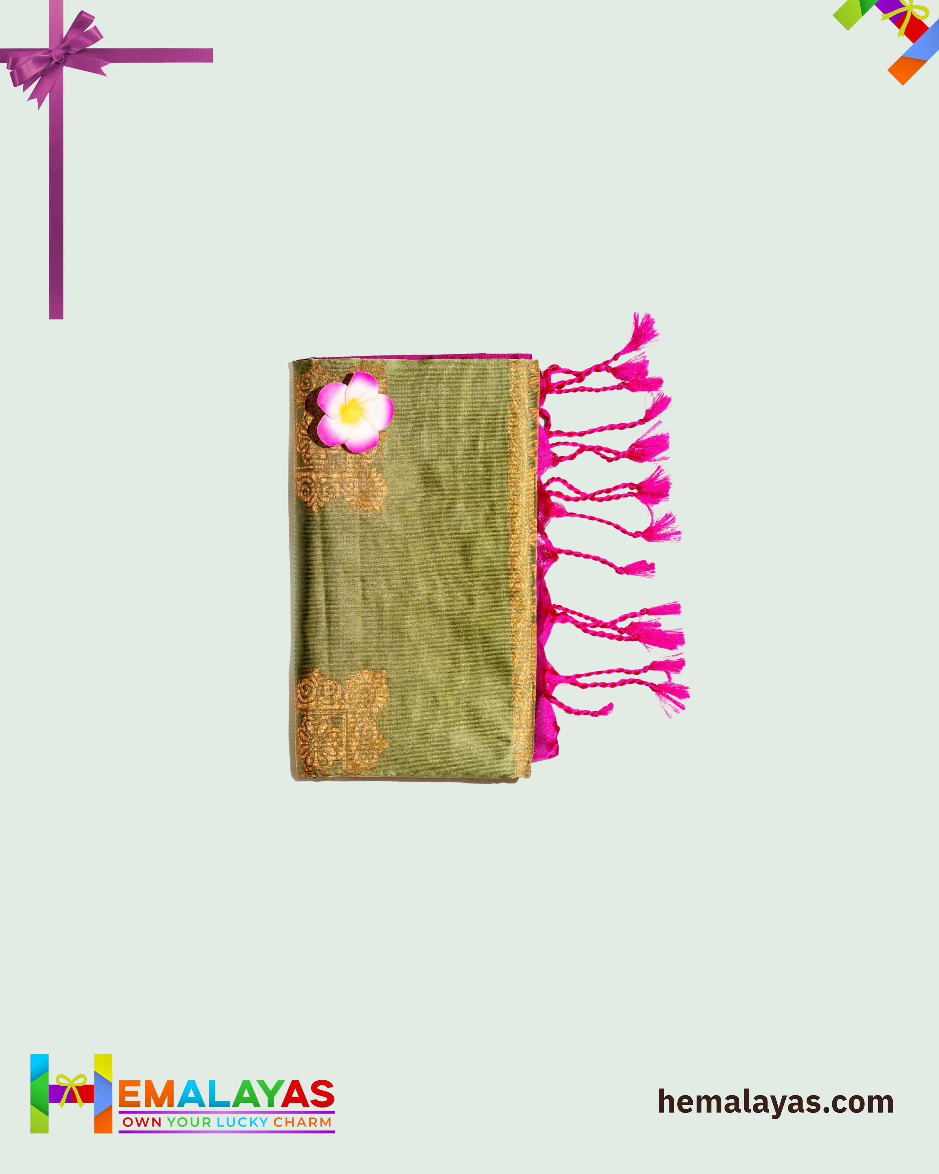 Olive Green & Magenta Kanchipuram Elite Silk Saree with Zari Motifs