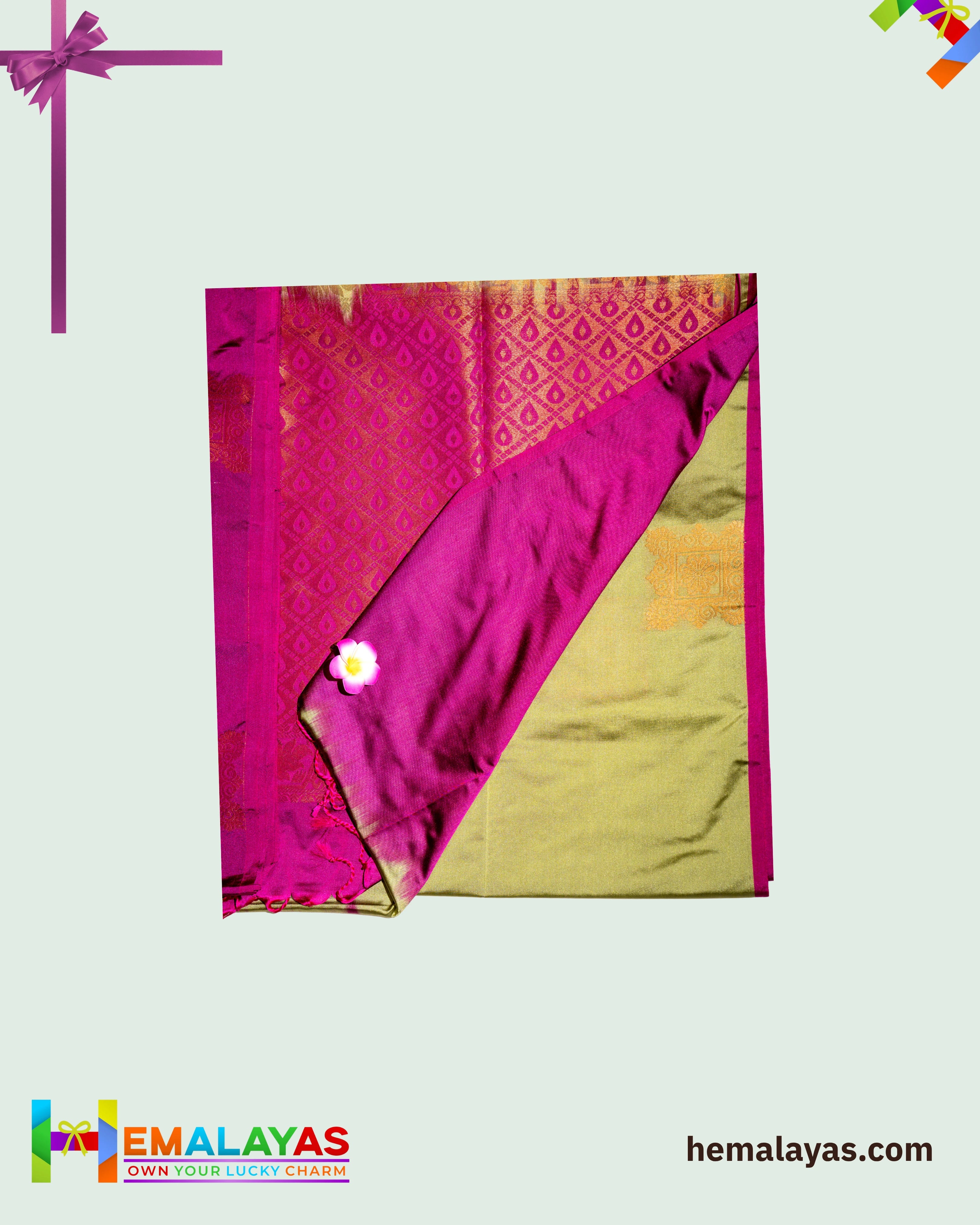 Olive Green & Magenta Kanchipuram Elite Silk Saree with Zari Motifs