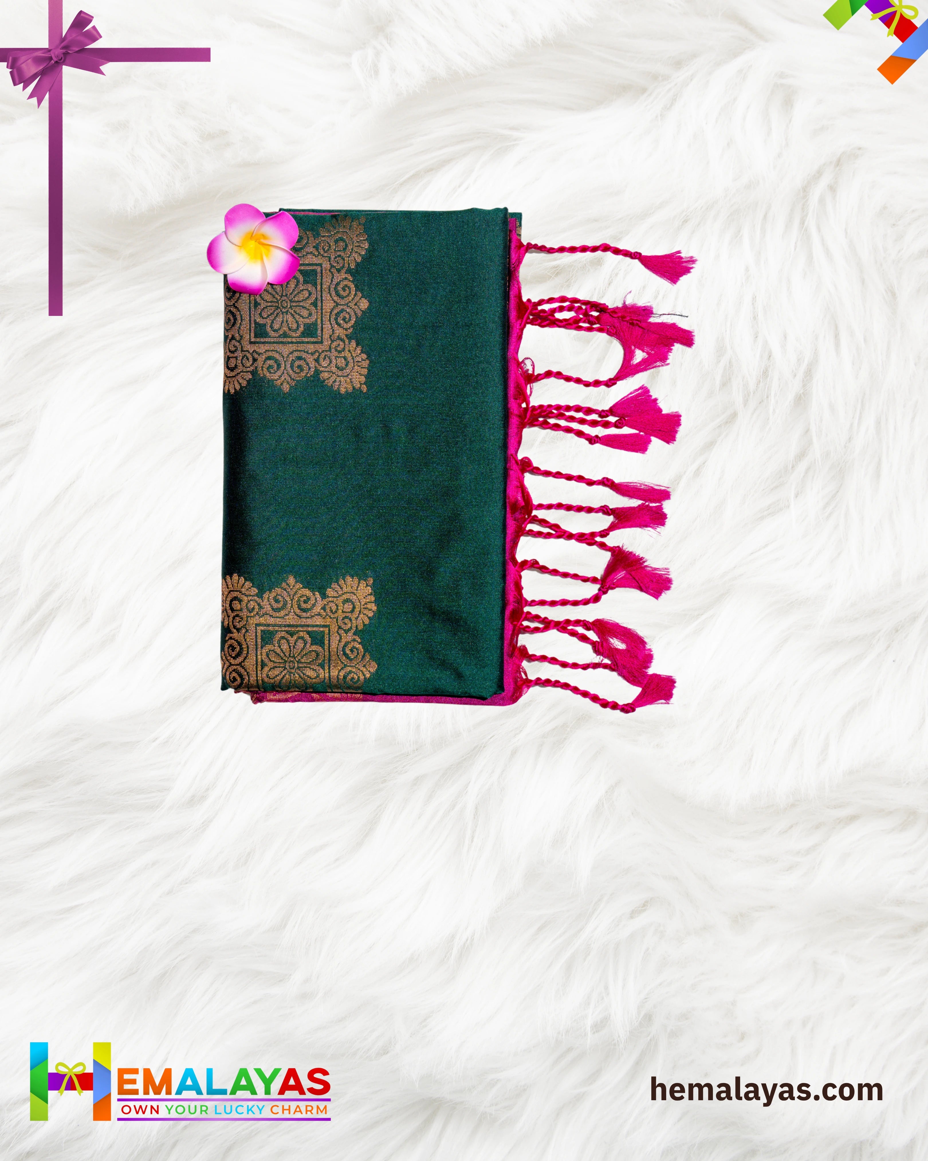 Deep Green & Magenta Kanchipuram Elite Silk Saree with Zari Motifs