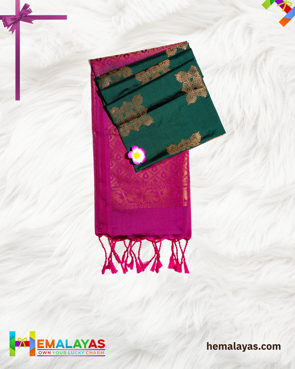 Deep Green & Magenta Kanchipuram Elite Silk Saree with Zari Motifs