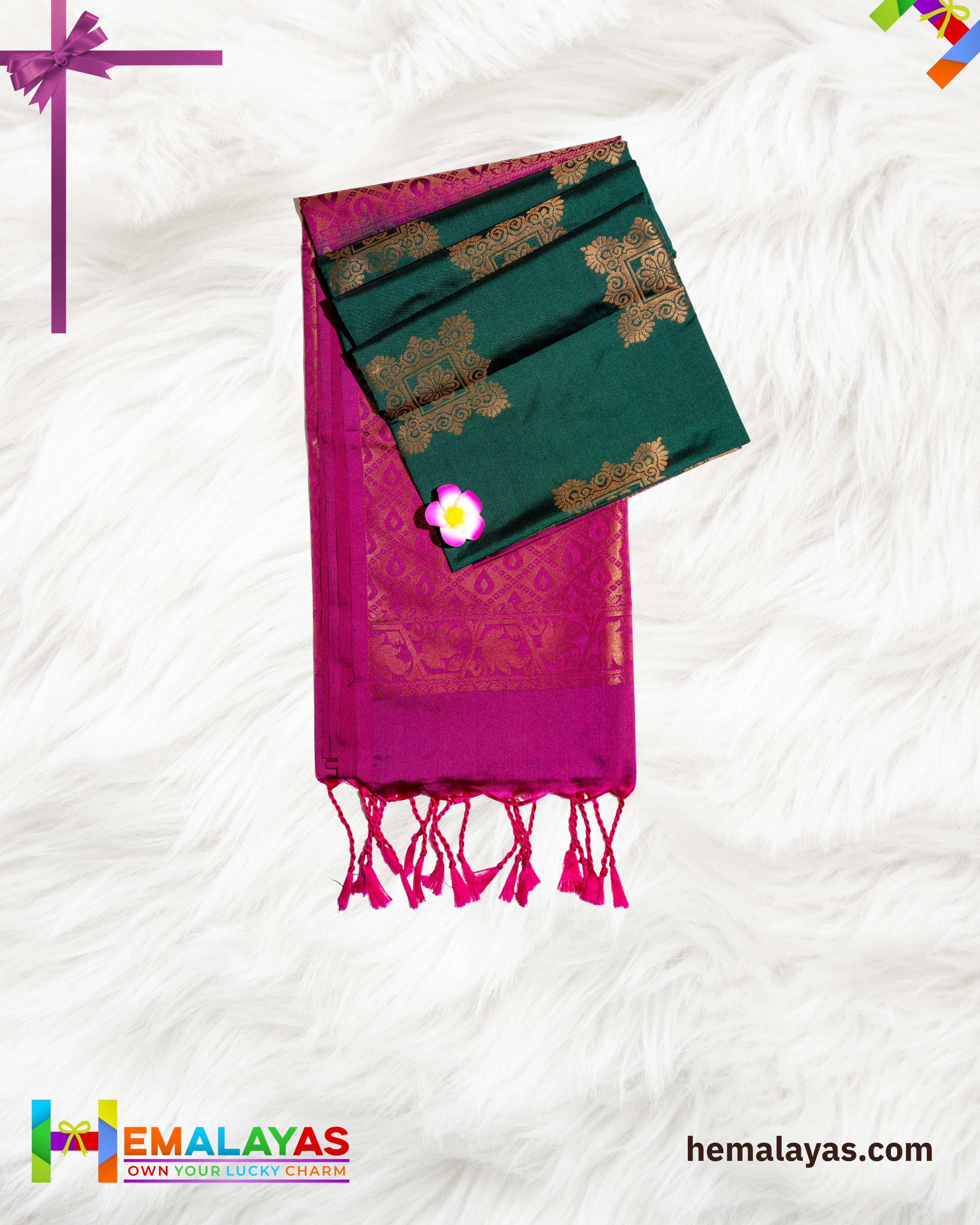 Deep Green & Magenta Kanchipuram Elite Silk Saree with Zari Motifs