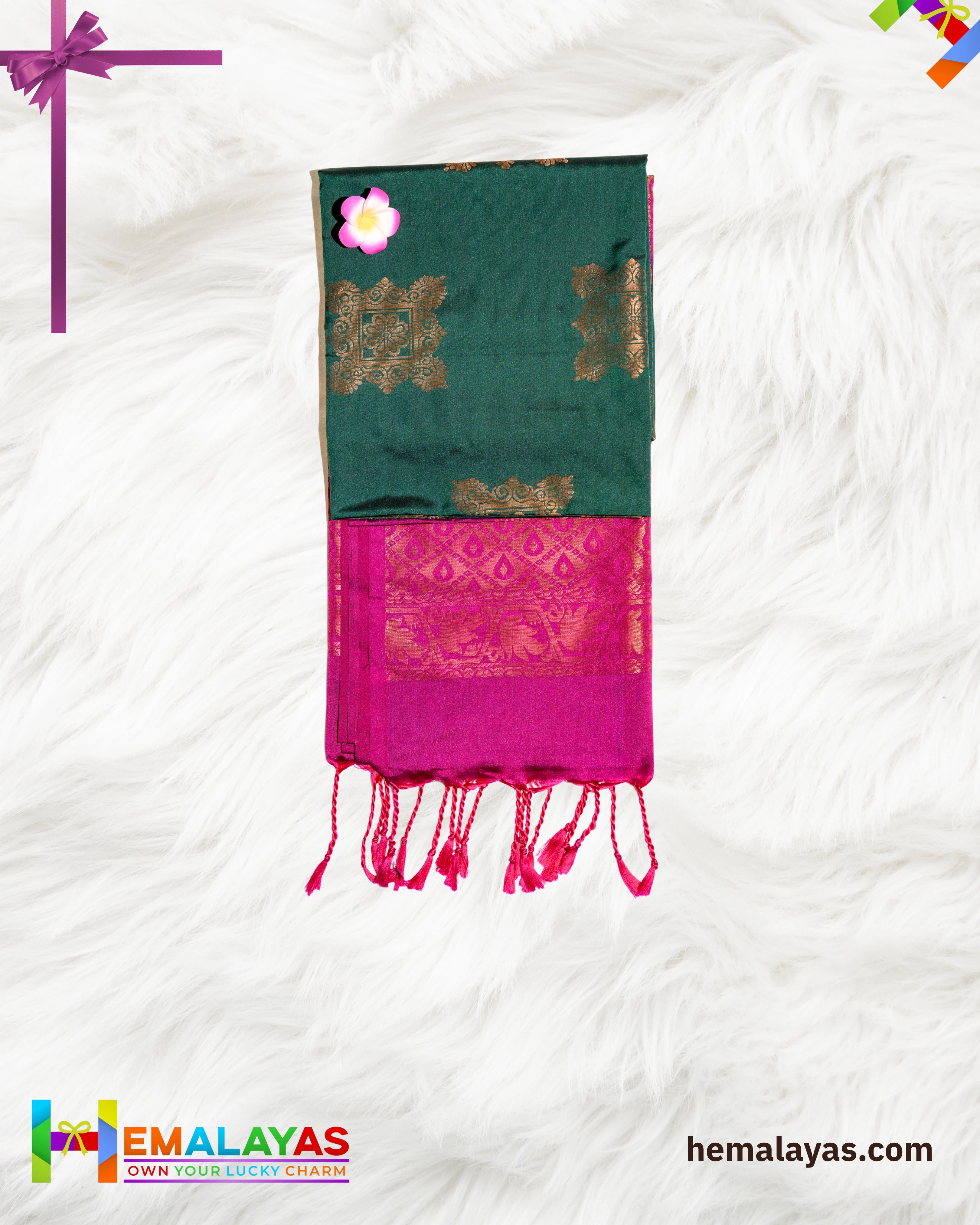 Deep Green & Magenta Kanchipuram Elite Silk Saree with Zari Motifs