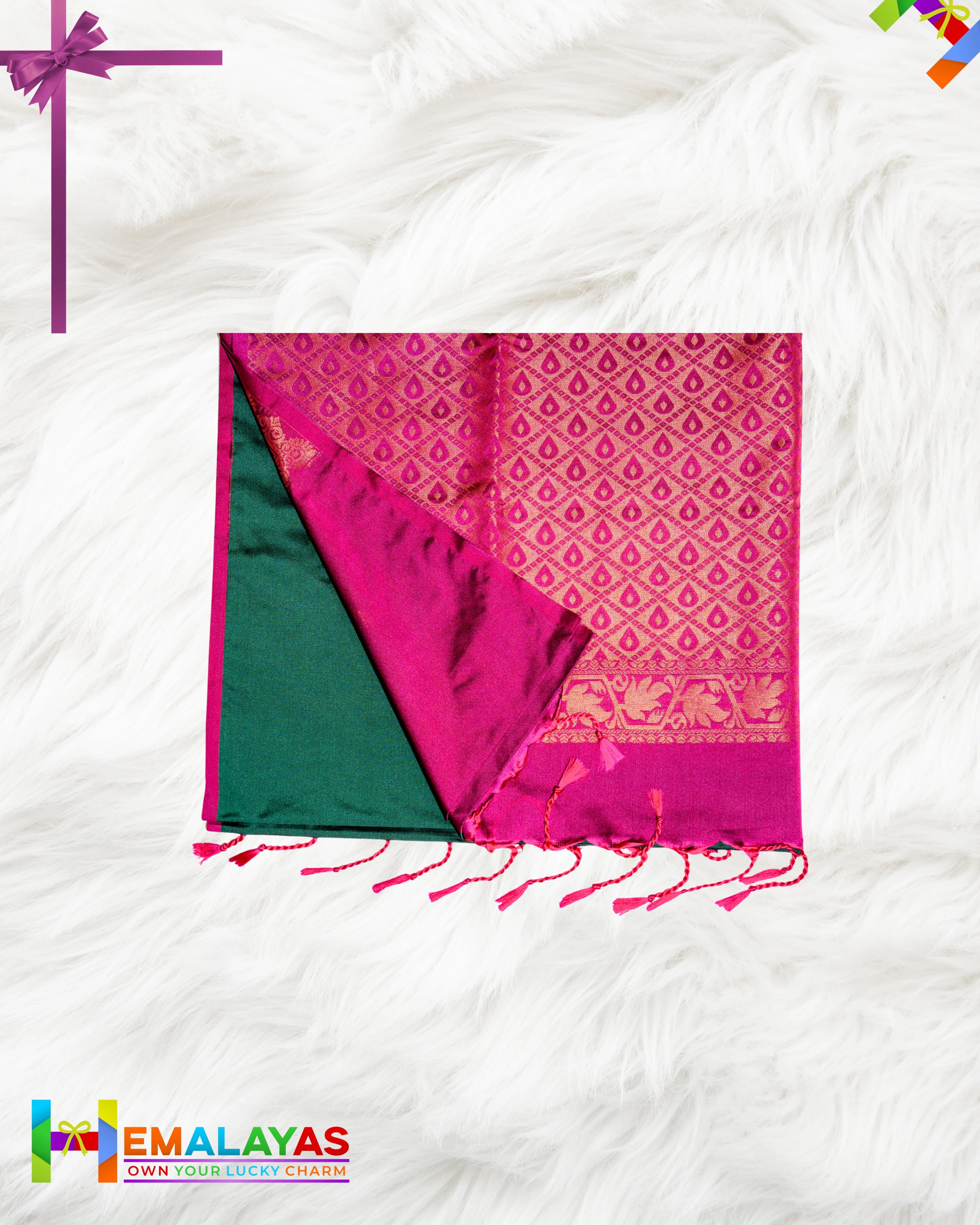 Deep Green & Magenta Kanchipuram Elite Silk Saree with Zari Motifs