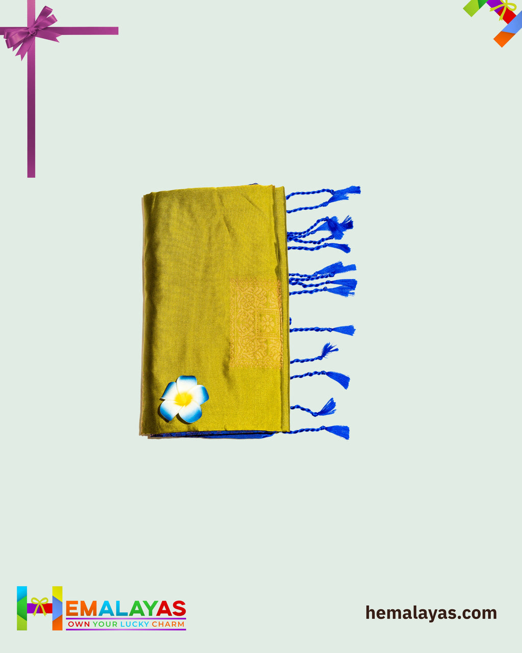Lime Green & Royal Blue Kanchipuram Elite Silk Saree with Zari Motifs