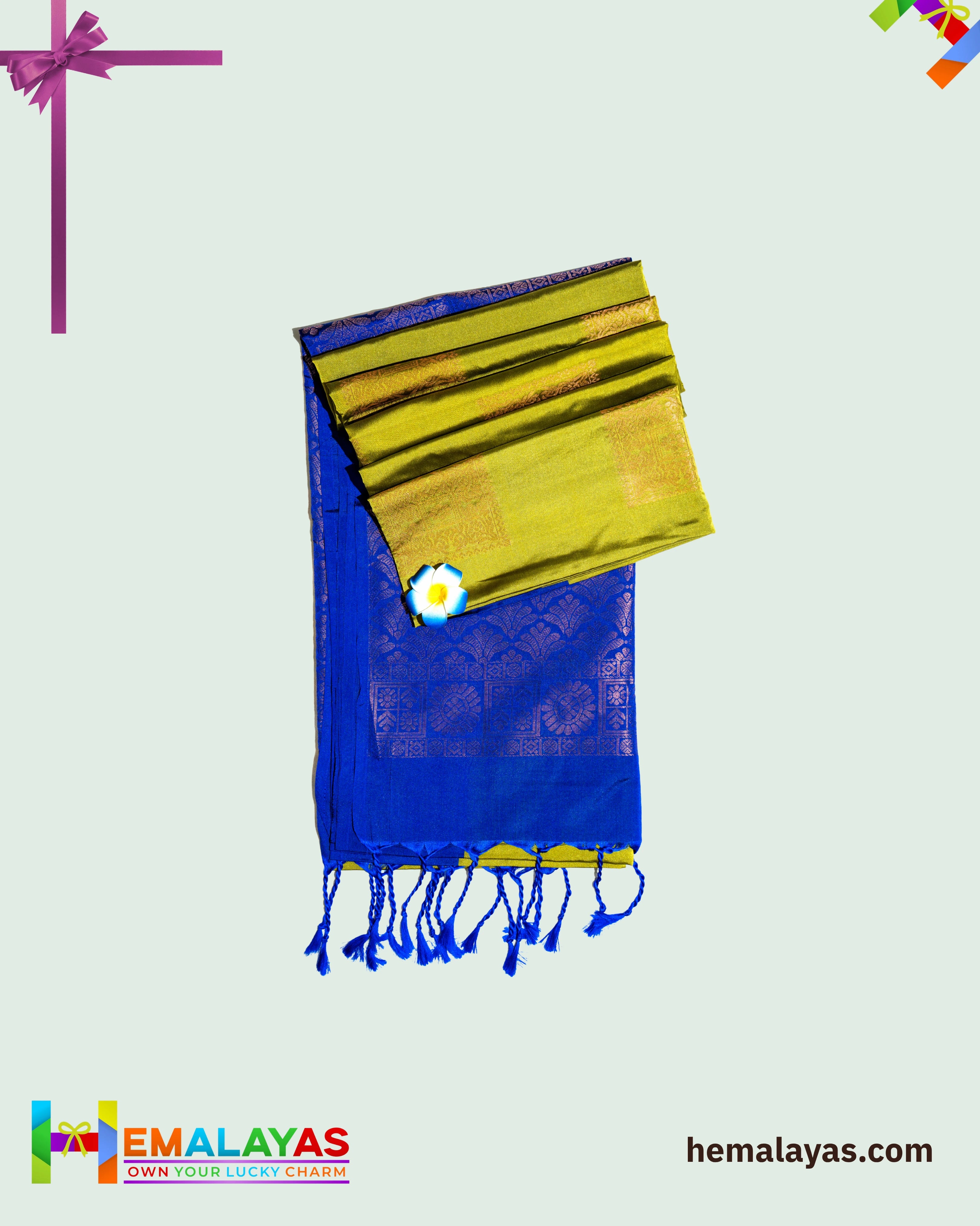 Lime Green & Royal Blue Kanchipuram Elite Silk Saree with Zari Motifs