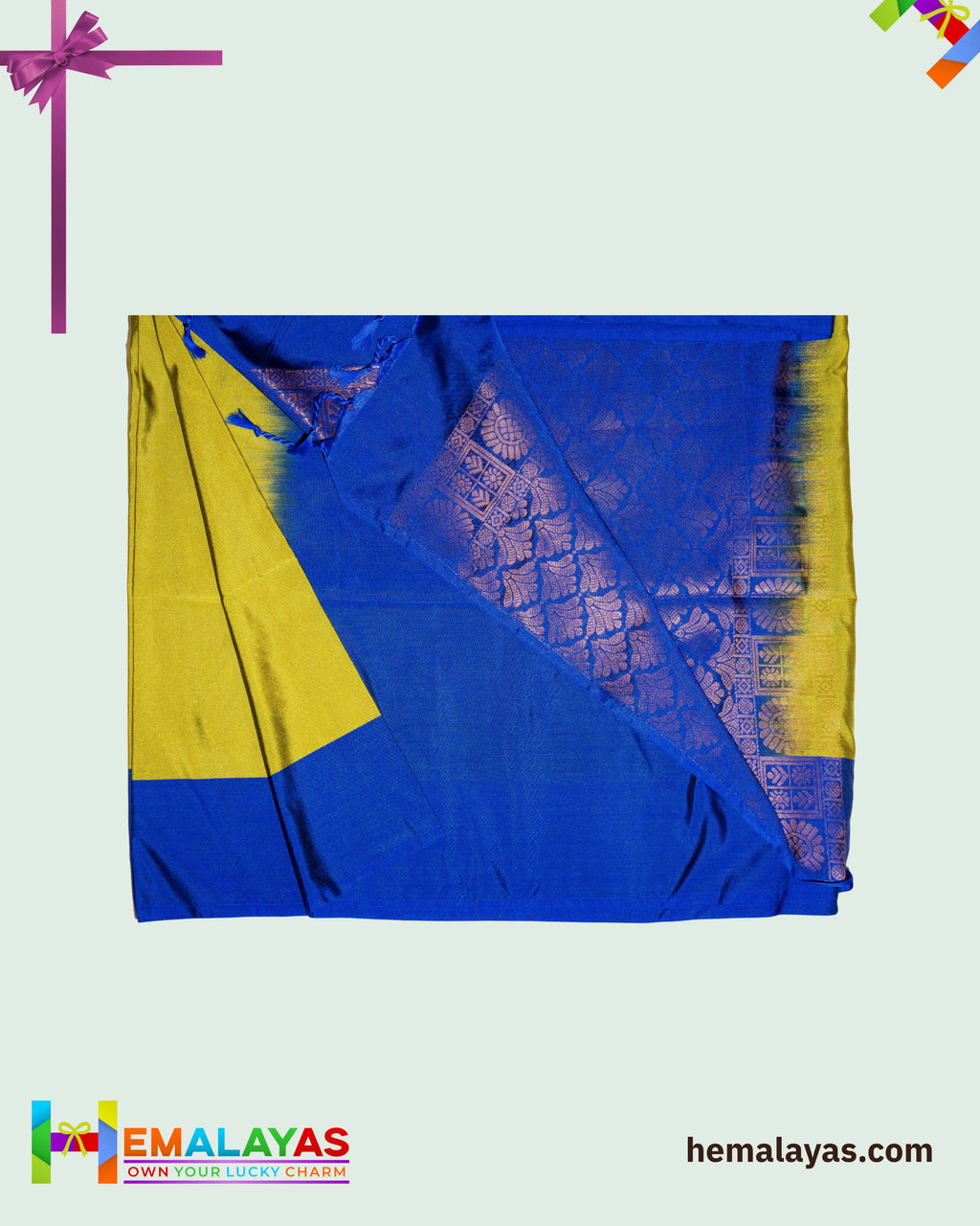 Lime Green & Royal Blue Kanchipuram Elite Silk Saree with Zari Motifs