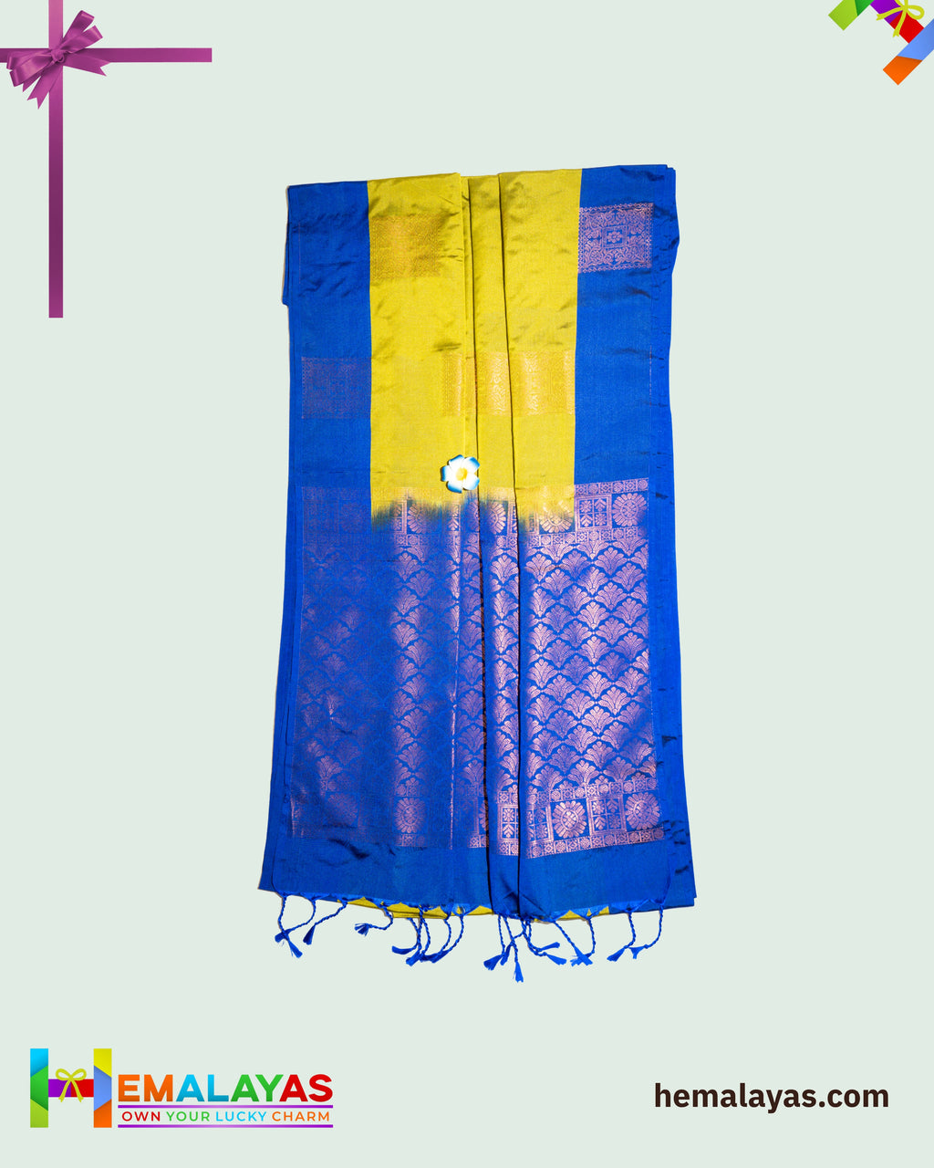 Lime Green & Royal Blue Kanchipuram Elite Silk Saree with Zari Motifs