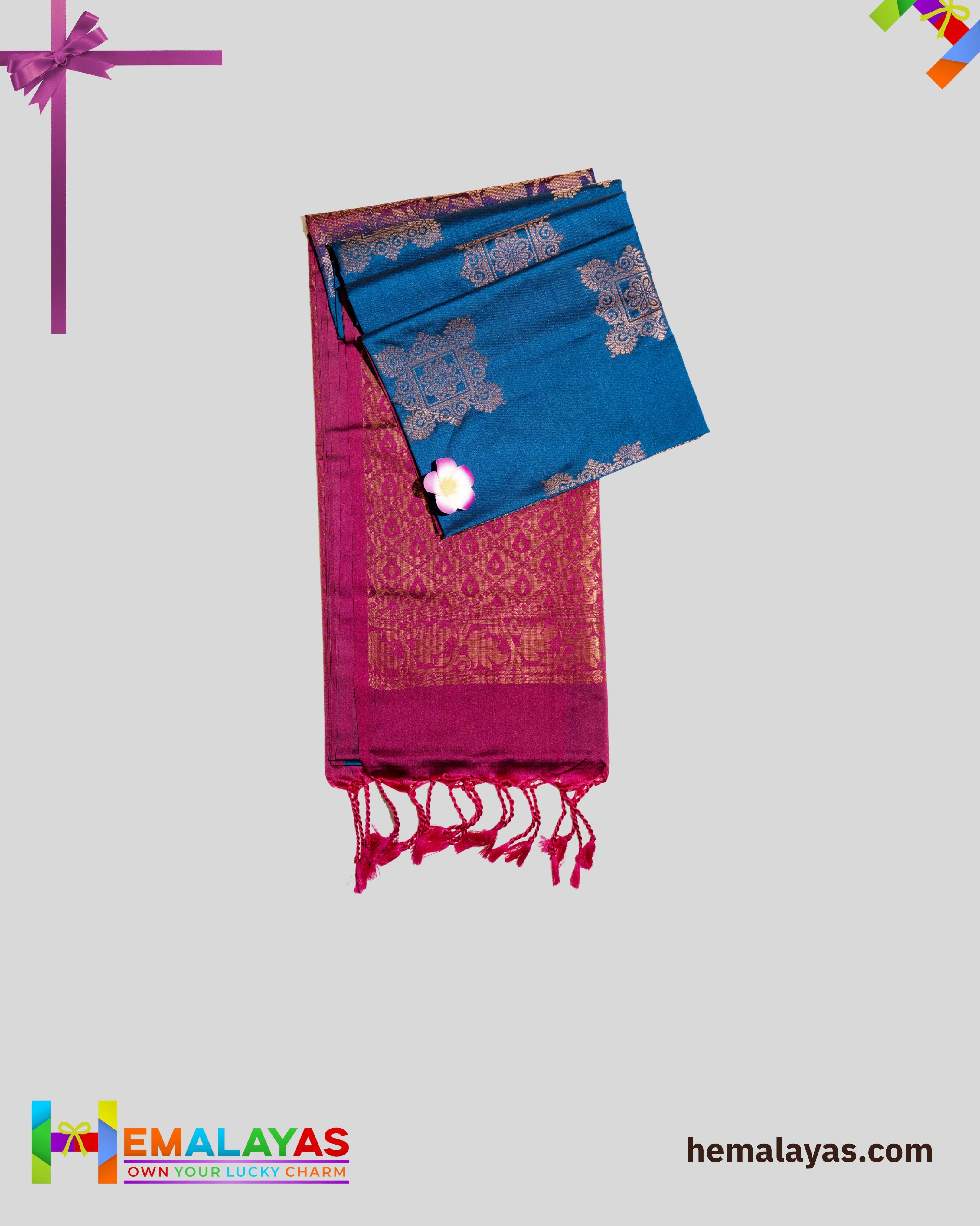 Royal Blue & Magenta Kanchipuram Elite Silk Saree with Zari Motifs