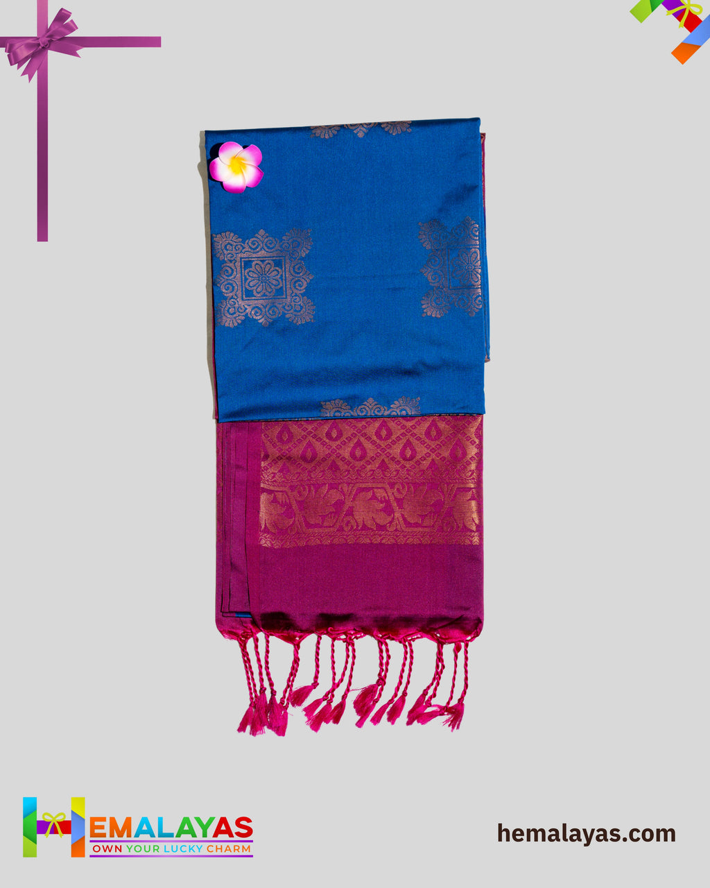Royal Blue & Magenta Kanchipuram Elite Silk Saree with Zari Motifs