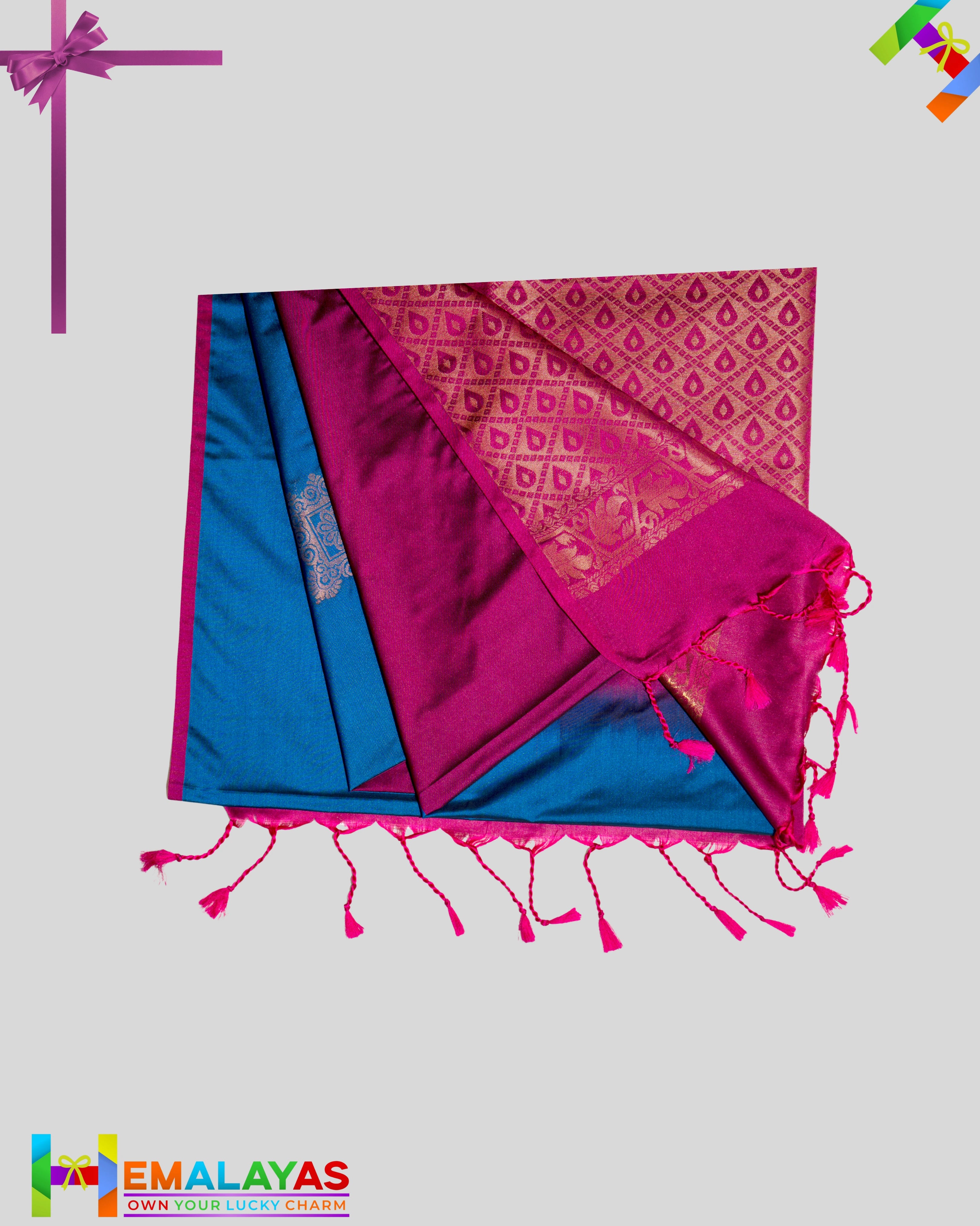 Royal Blue & Magenta Kanchipuram Elite Silk Saree with Zari Motifs