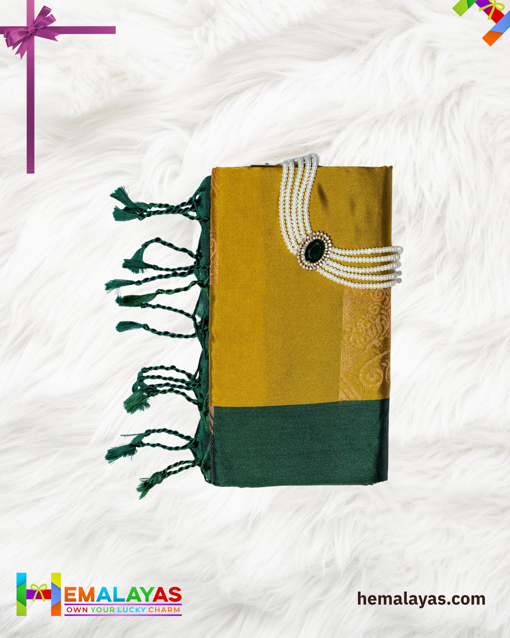 Mustard Yellow & Bottle Green Kanchipuram Elite Silk Saree with Zari Motifs