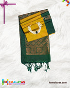 Mustard Yellow & Bottle Green Kanchipuram Elite Silk Saree with Zari Motifs