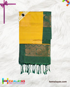 Mustard Yellow & Bottle Green Kanchipuram Elite Silk Saree with Zari Motifs
