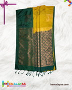 Mustard Yellow & Bottle Green Kanchipuram Elite Silk Saree with Zari Motifs