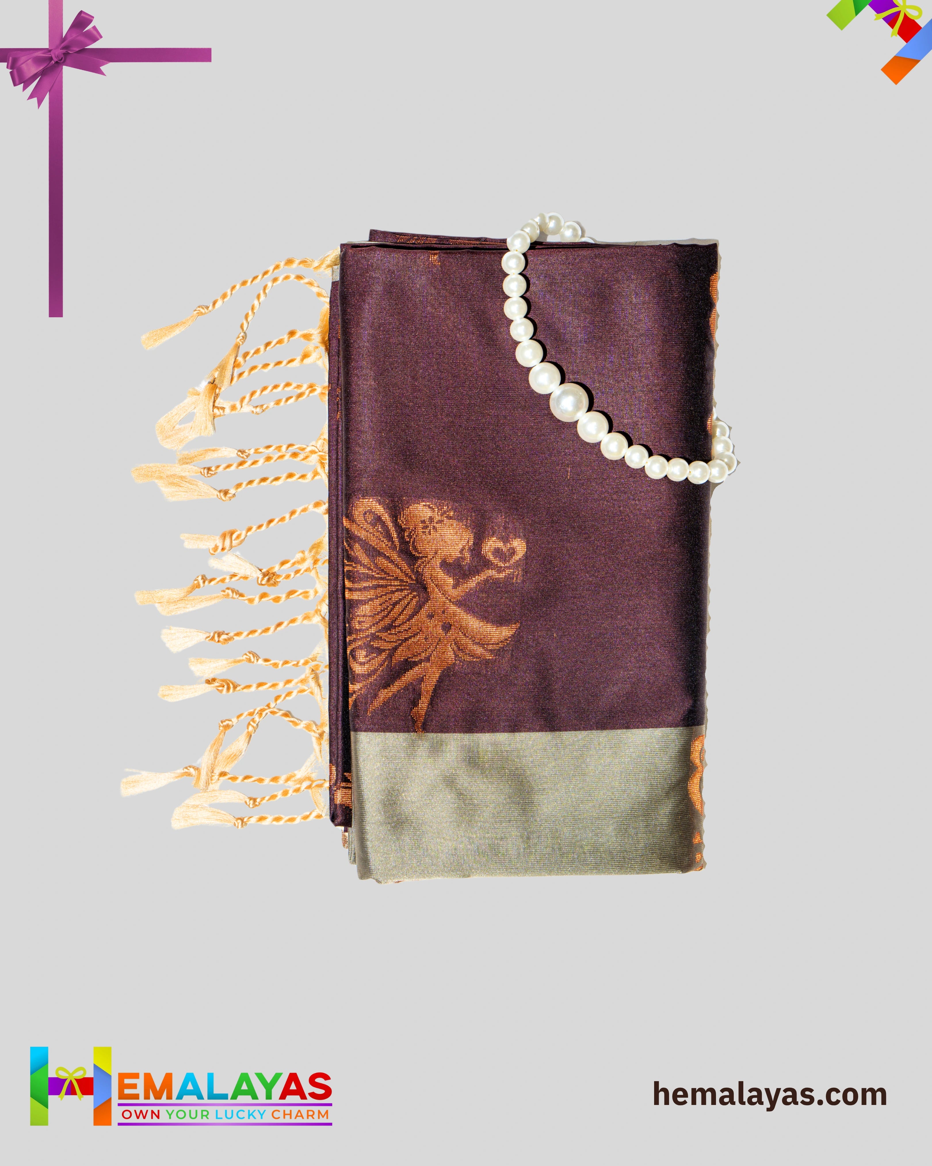 Wine Maroon & Grey Kanchipuram Elite Silk Saree with Zari Motifs