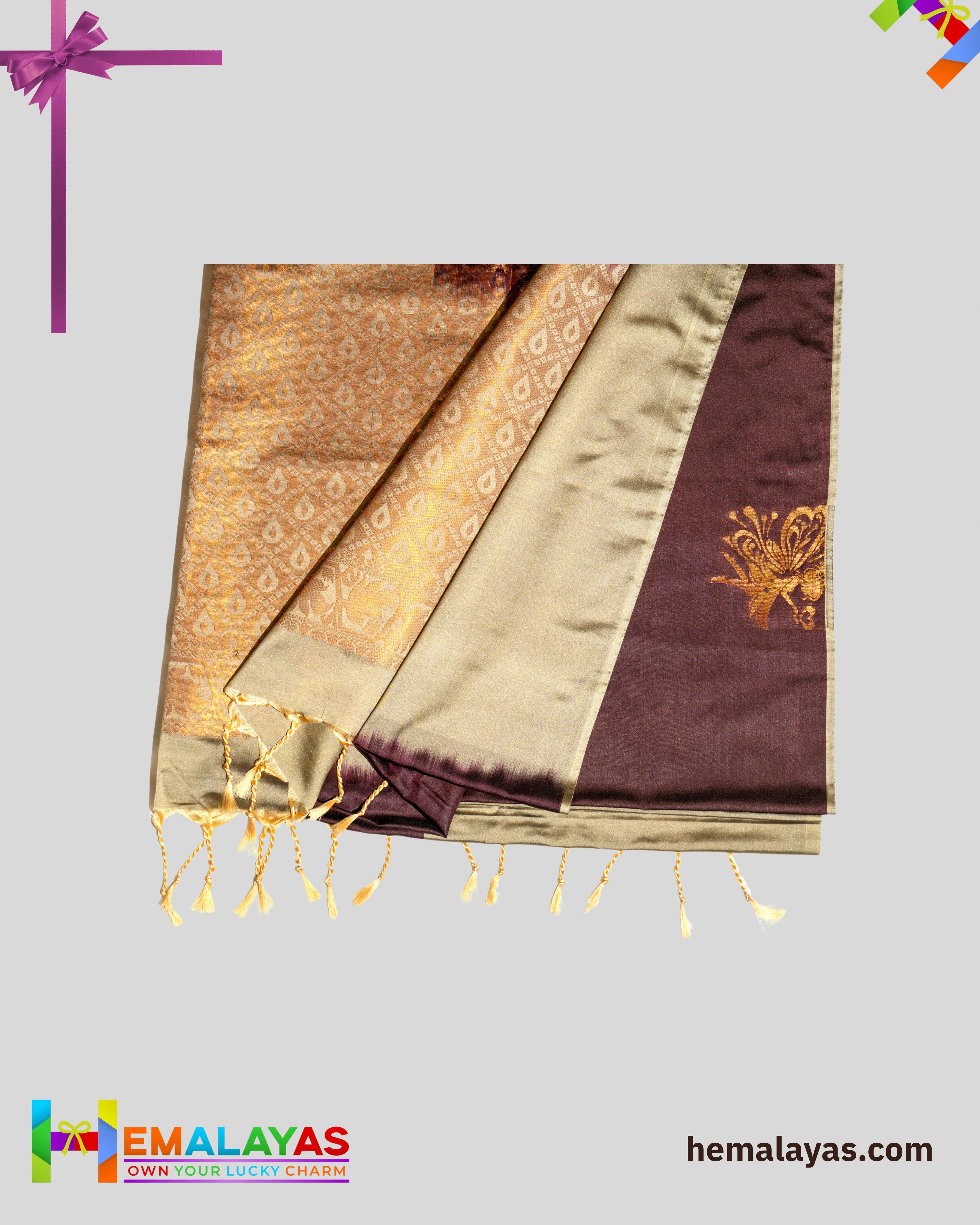 Wine Maroon & Grey Kanchipuram Elite Silk Saree with Zari Motifs