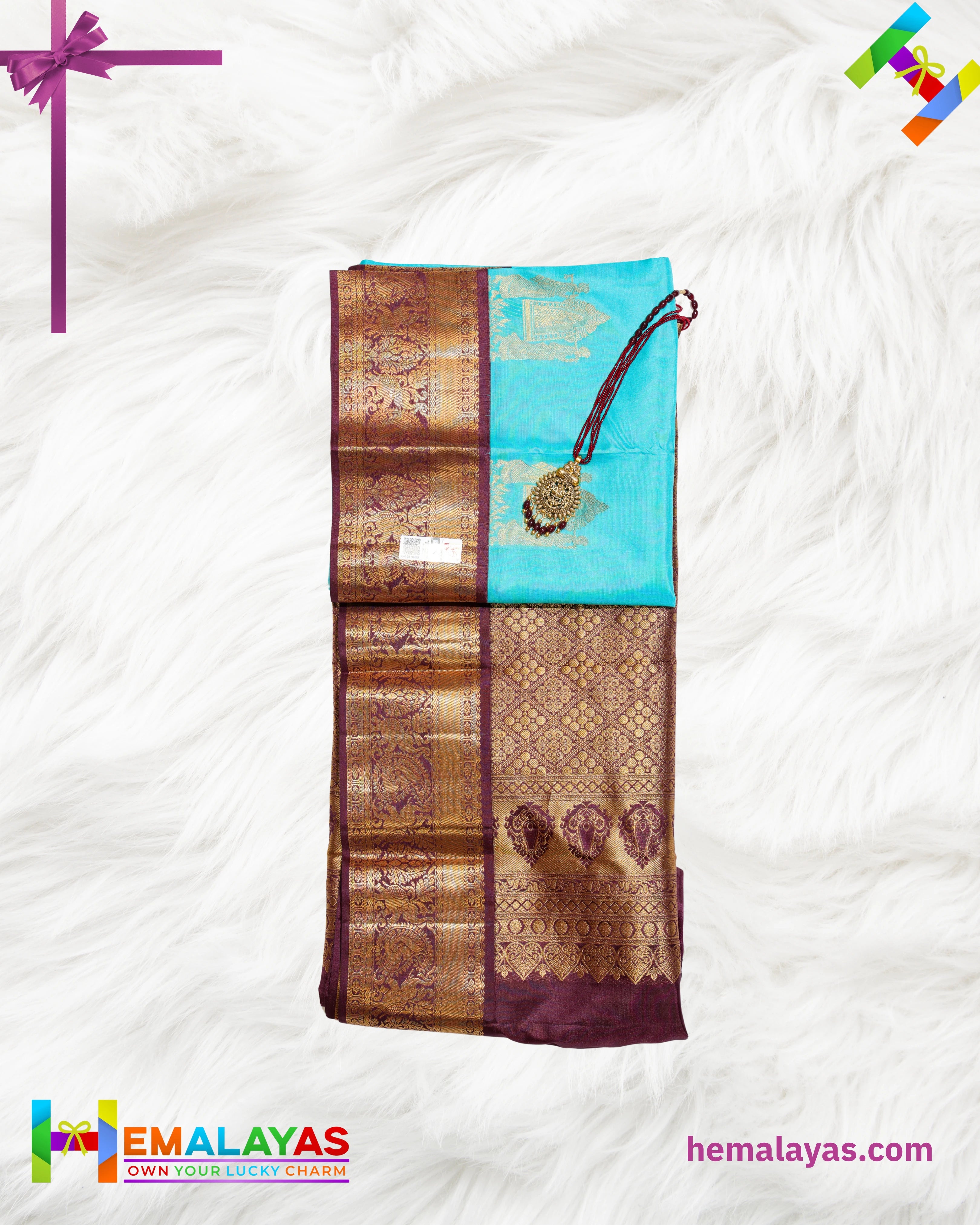 Turquoise Blue Pure Korvai Silk Saree with Temple Motifs