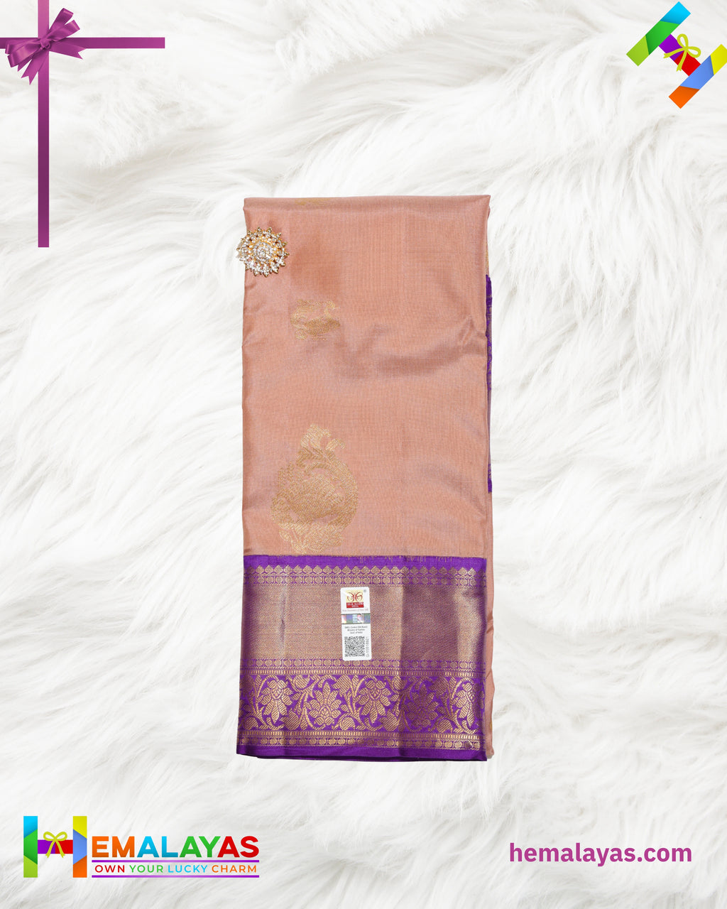 Peach & Royal Purple Pure Korvai Silk Saree with Zari Motifs