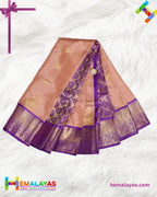 Peach & Royal Purple Pure Korvai Silk Saree with Zari Motifs