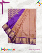 Peach & Royal Purple Pure Korvai Silk Saree with Zari Motifs