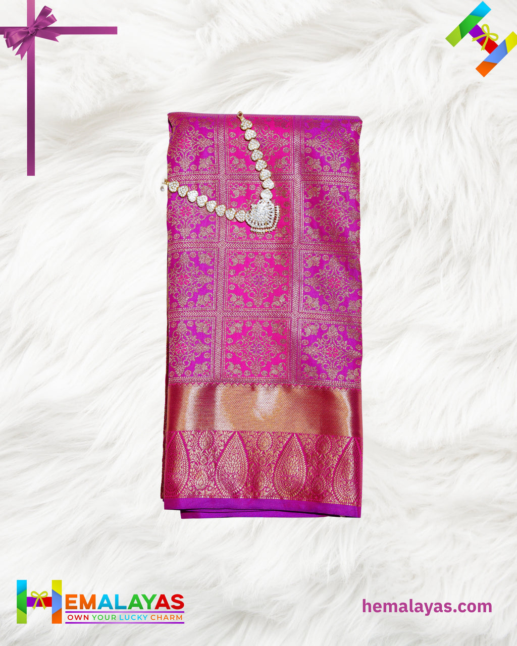 Rani Pink & Purple Kanchipuram Mix Bridal Silk Saree with Brocade Design