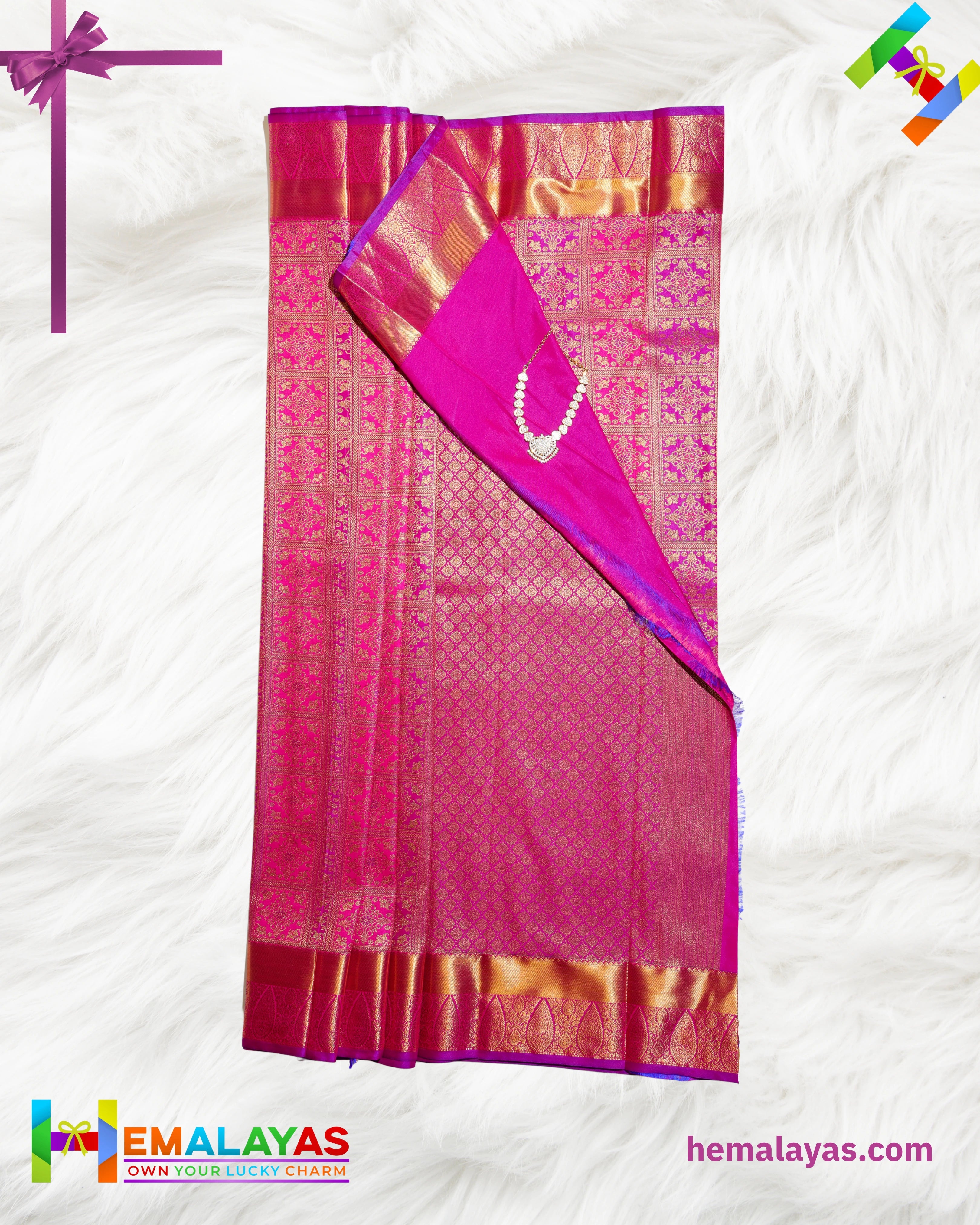 Rani Pink & Purple Kanchipuram Mix Bridal Silk Saree with Brocade Design