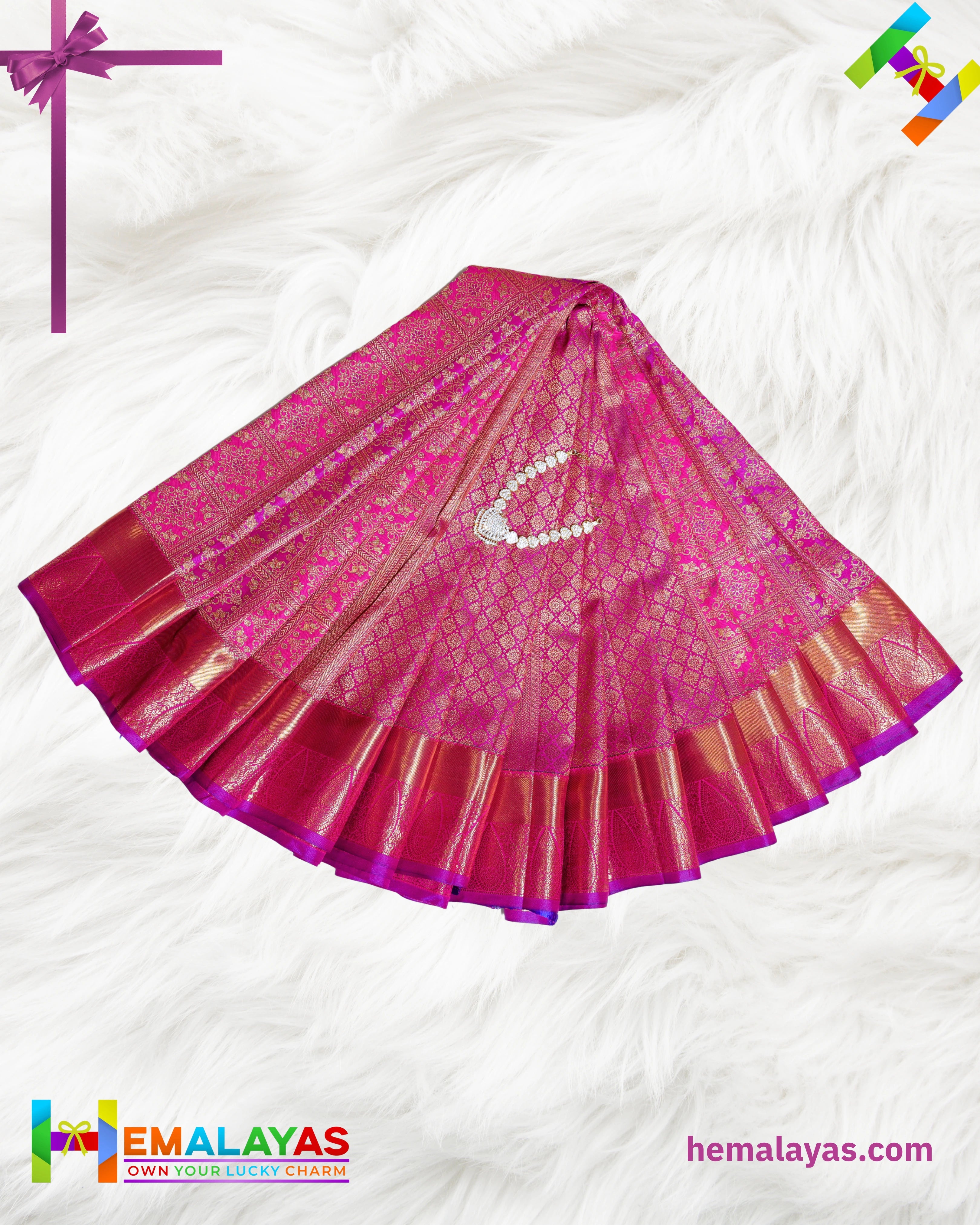 Rani Pink & Purple Kanchipuram Mix Bridal Silk Saree with Brocade Design