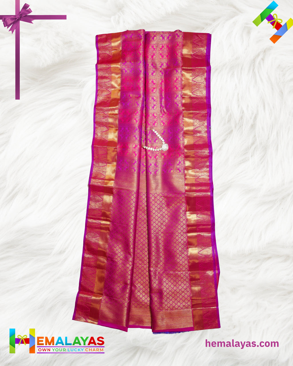 Rani Pink & Purple Kanchipuram Mix Bridal Silk Saree with Brocade Design