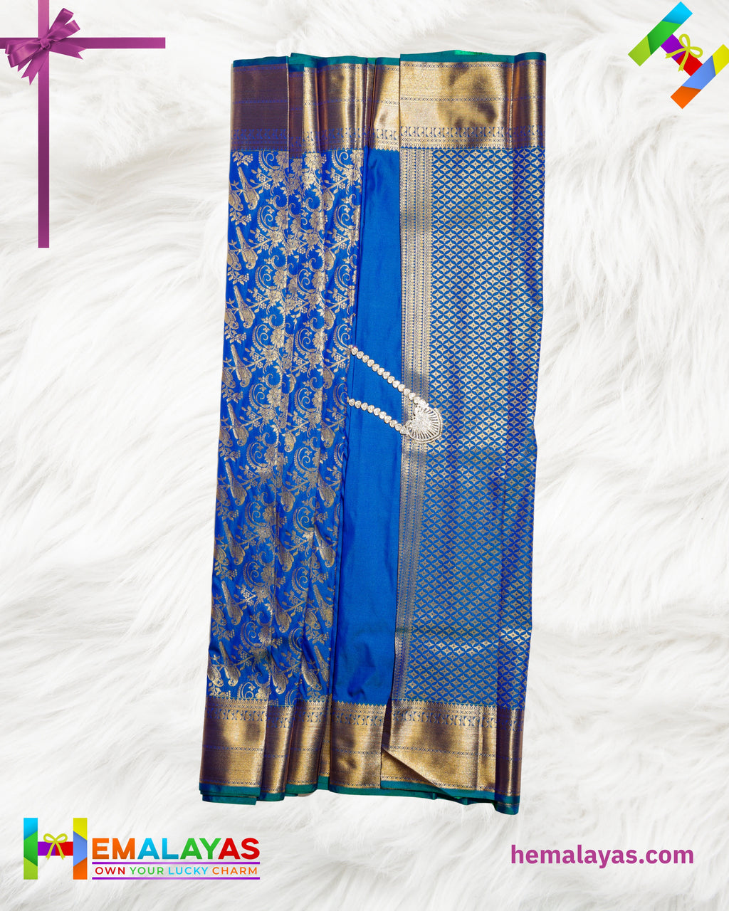 Royal Blue Kanchipuram Mix Silk Saree with Parrot & Floral Zari Design