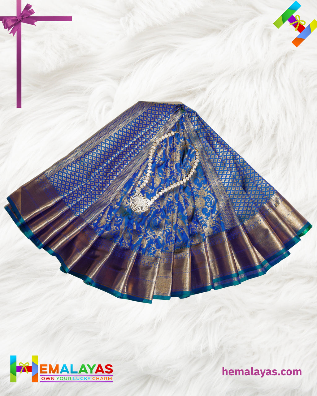 Royal Blue Kanchipuram Mix Silk Saree with Parrot & Floral Zari Design
