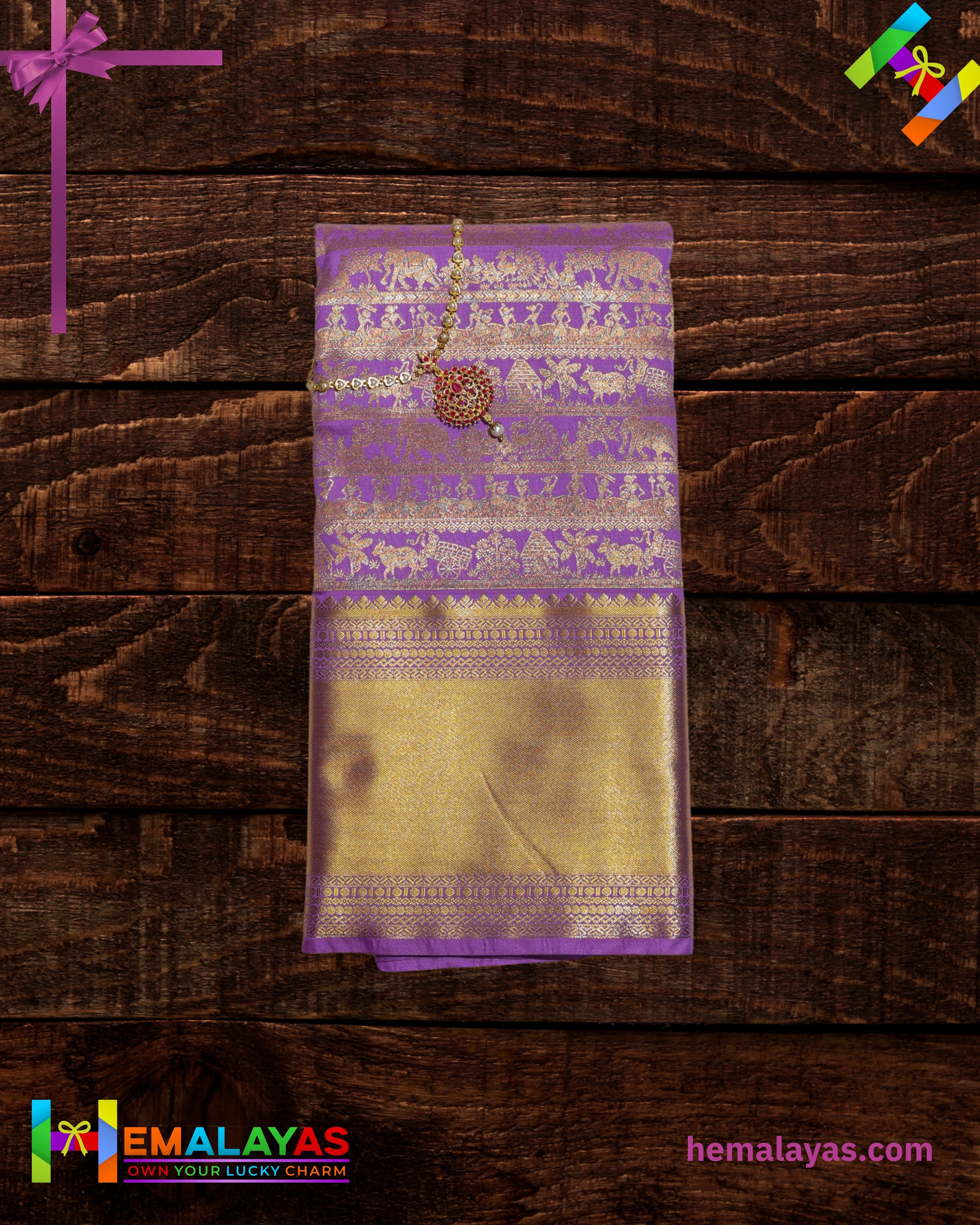 Lavender Purple Kanchipuram Mix Korvai Bridal Saree with Traditional Motif Border