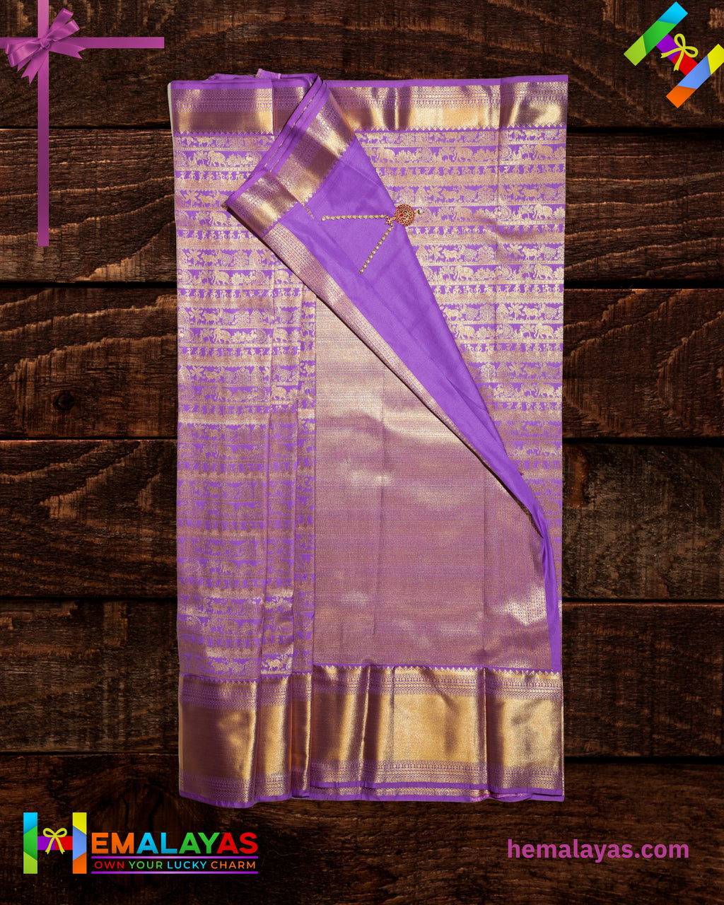 Lavender Purple Kanchipuram Mix Korvai Bridal Saree with Traditional Motif Border