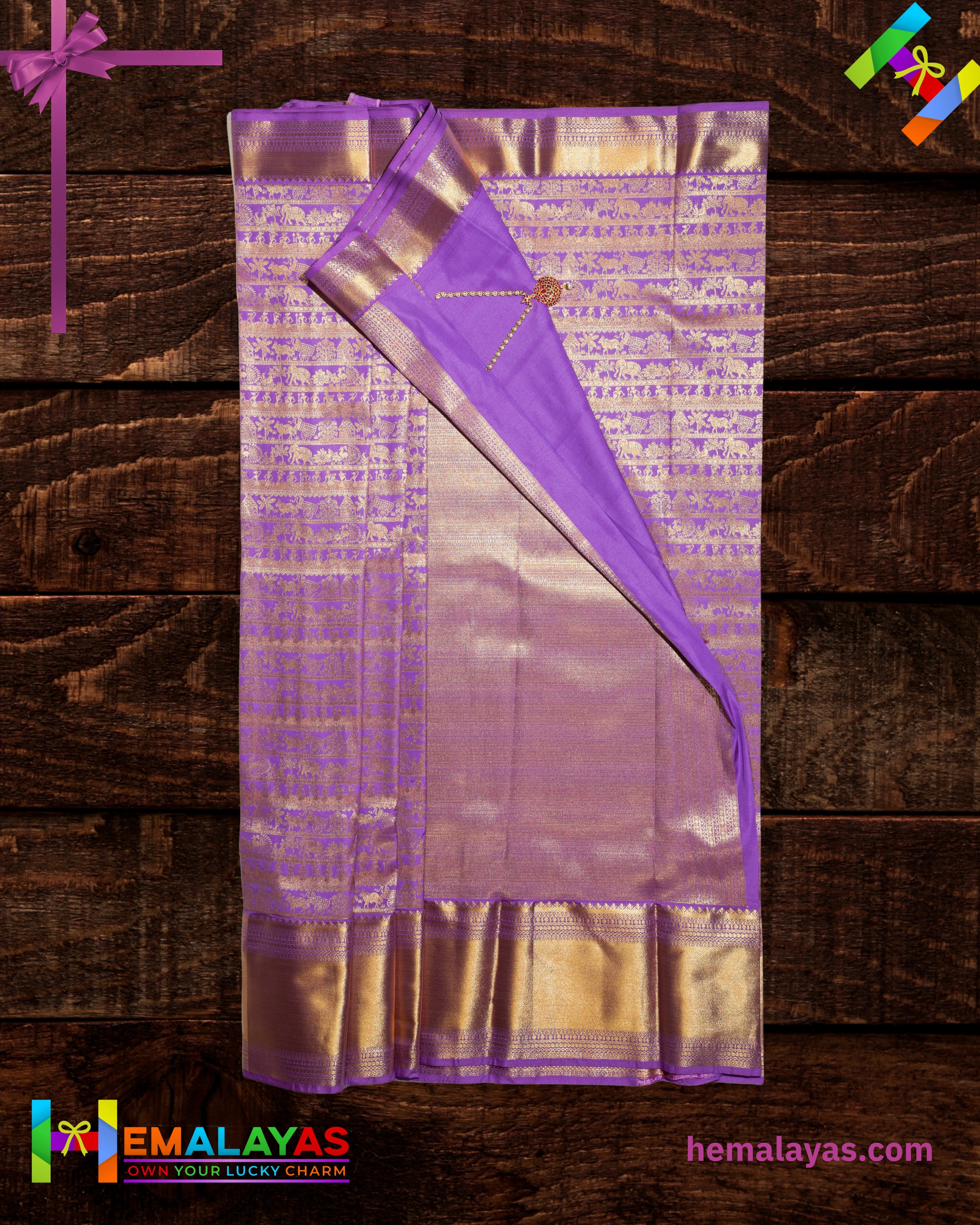 Lavender Purple Kanchipuram Mix Korvai Bridal Saree with Traditional Motif Border