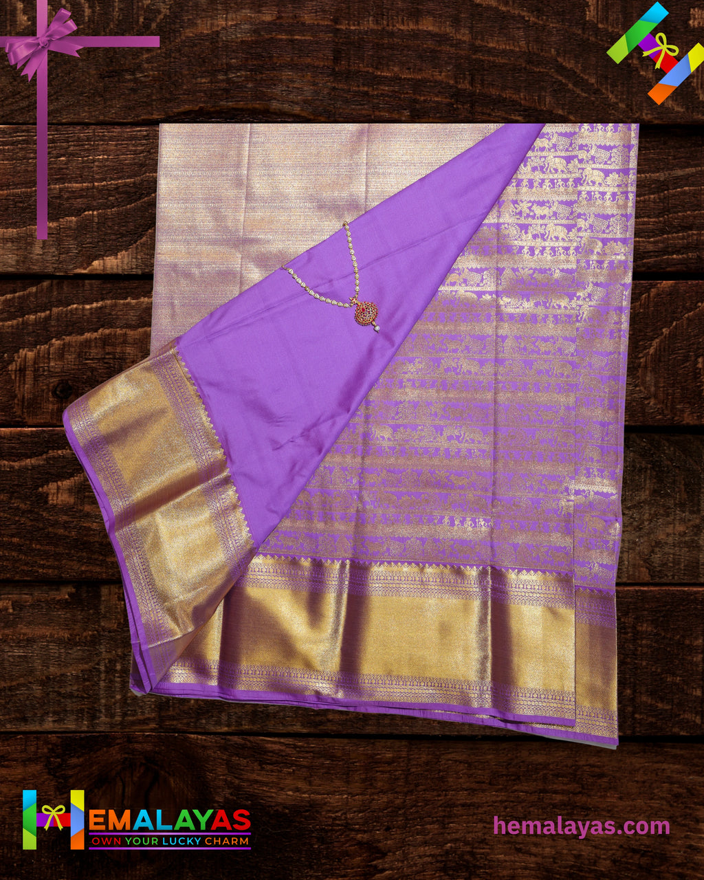 Lavender Purple Kanchipuram Mix Korvai Bridal Saree with Traditional Motif Border
