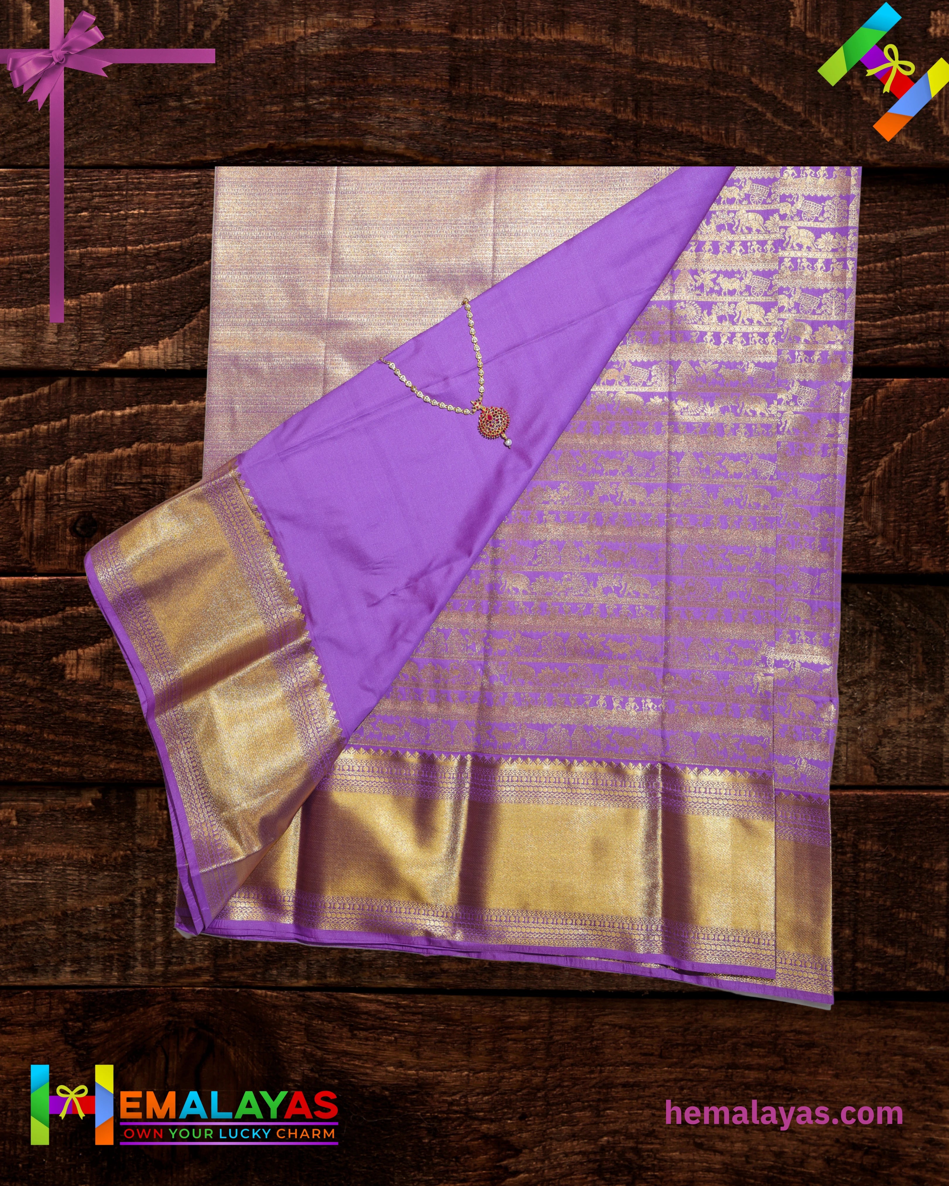 Lavender Purple Kanchipuram Mix Korvai Bridal Saree with Traditional Motif Border