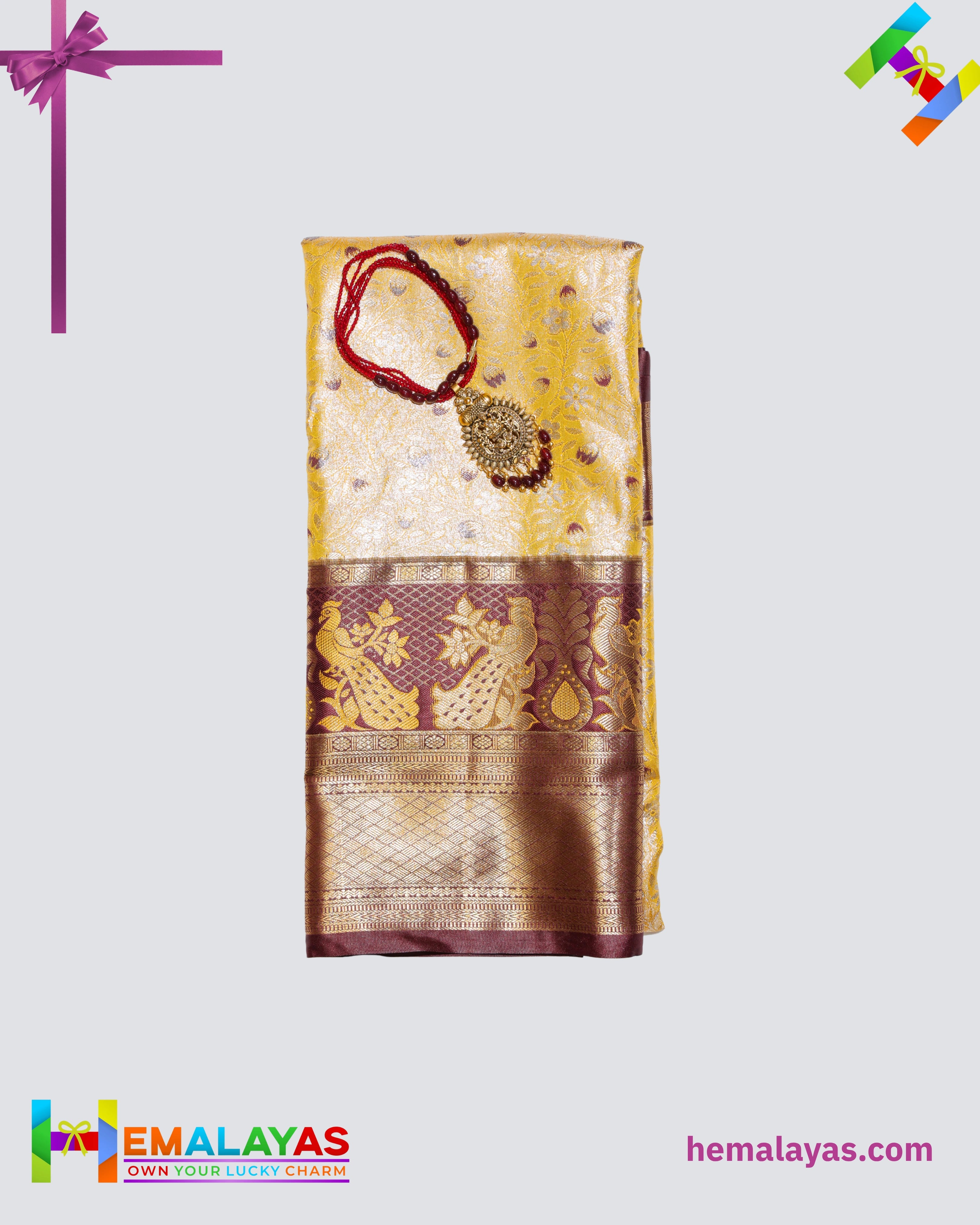 Gold Tissue & Maroon Kanchipuram Mix Korvai Bridal Saree with Peacock Border