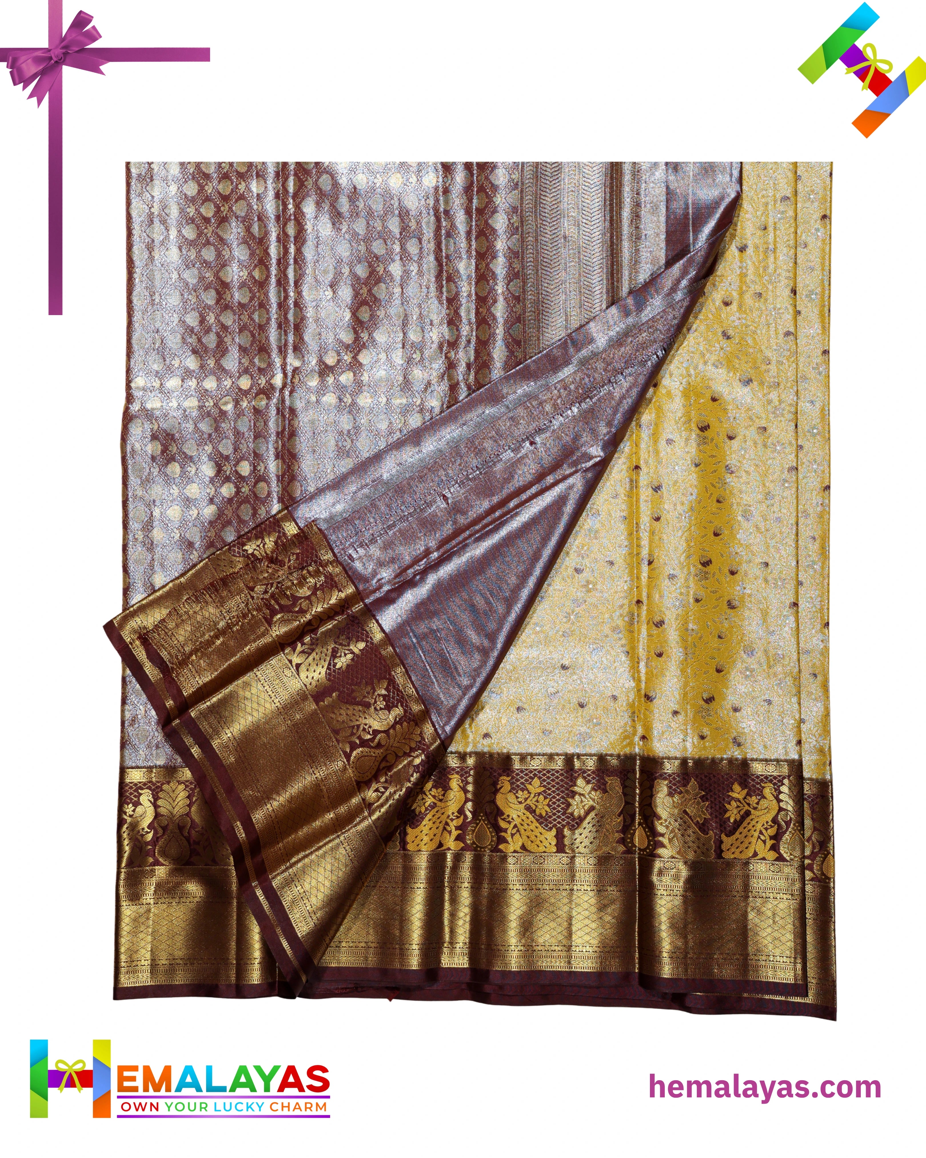 Gold Tissue & Maroon Kanchipuram Mix Korvai Bridal Saree with Peacock Border