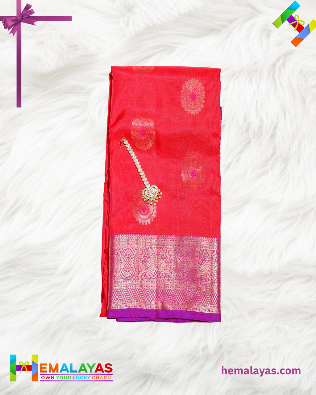 Coral Red Kanchipuram Handloom Pure Silk Saree with Zari Motifs